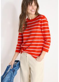 Strickpullover Cecil, Damen, Gr. S (38), cherry tomato orange, Strick, Obermaterial: 60% Baumwolle, 40% Viskose, gestreift, l&auml;ssig geschnitten h&uuml;ftbedeckend, Rundhals, B&uuml;ndchen, Pullover Strickpullover, im Streifen-Look, 3/4-Arm