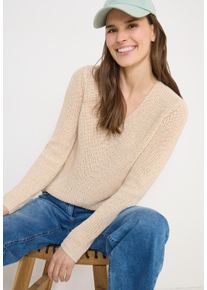 Strickpullover Cecil, Damen, Gr. XL (44), pearl beige, Strick, Obermaterial: 75% Baumwolle, 25% Polyester, unifarben, l&auml;ssig geschnitten h&uuml;ftbedeckend, V-Ausschnitt, abgerundeter Saum, Pullover Strickpullover, mit V-Auschnitt