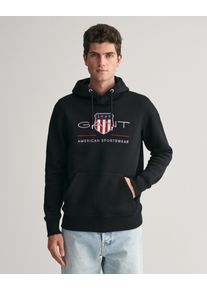 Hoodie Gant "REG ARCHIVE SHIELD HOODIE", Herren, Gr. S, schwarz, Sweatware, Obermaterial: 78% Baumwolle, 22% Polyester, regular fit h&uuml;ftlang, elastischer Bund, Sweatshirts Hoodie, mit modischer Logostickerei auf der Brust
