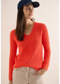 Strickpullover Cecil, Damen, Gr. L (42), cherry tomato orange, Strick, Obermaterial: 75% Baumwolle, 25% Polyester, unifarben, l&auml;ssig geschnitten h&uuml;ftbedeckend, V-Ausschnitt, abgerundeter Saum, Pullover Strickpullover, mit V-Auschnitt