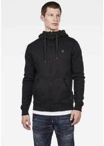 G-Star Raw Kapuzensweatjacke G-STAR "Premium Basic Hooded Zip Sweater", Herren, Gr. M (48/50), schwarz (dunkel schwarz), angeraute Sweatware, Obermaterial: 55% Baumwolle, 45% Polyester, unifarben, normal normal, Rundhals, Rippb&uuml;ndchen, Sweatjacken Kapuzensweatjacke