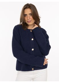 Strickjacke Zwillingsherz "Herz Knopf", Damen, Gr. L/XL, marine, Strick, Obermaterial: 60% Baumwolle, 40% Polyacryl, Strickjacken Strickjacke, mit Lockstrickmuster und Herzkn&ouml;pfen in goldfarben