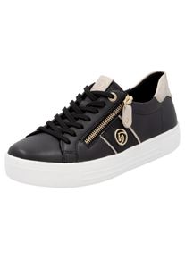 Plateausneaker Remonte, Damen, Gr. 42, beige (schwarz, hellbeige), Leder, kontrastfarbene Details, Schuhe Plateausneaker, Feizeitschuh, Halbschuh, Schn&uuml;rer, herausnehmbare Soft-Einlage
