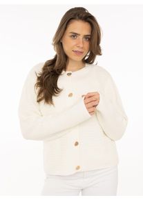 Strickjacke Zwillingsherz "Herz Knopf", Damen, Gr. S/M, wei&szlig;, Strick, Obermaterial: 60% Baumwolle, 40% Polyacryl, Strickjacken Strickjacke, mit Lockstrickmuster und Herzkn&ouml;pfen in goldfarben