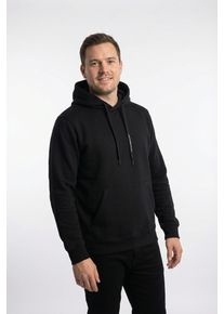 Jack & Jones Kapuzensweatshirt JACK & JONES "JCOFUSION SWEAT BADGE HOOD", Herren, Gr. M, schwarz, angeraute Sweatware, Obermaterial: 52% Polyester, 48% Baumwolle, unifarben, relaxed fit normal, ohne Ausschnitt, Sweatshirts Kapuzensweatshirt
