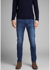 Jack & Jones Slim-fit-Jeans JACK & JONES "JJIGLENN Slim-Fit mit Stretch und praktischer 5-Pocket-Form", Herren, Gr. 32, L&auml;nge 34, blau (dunkelblau denim), Denim/Jeans, Obermaterial: 70% Baumwolle, 28% Polyester, 2% Elasthan, Abriebeffekte, slim fit kn&ouml;chellang, Jeans Slim-fit-Jeans, Baumwollmischung, slim fit, Topseller