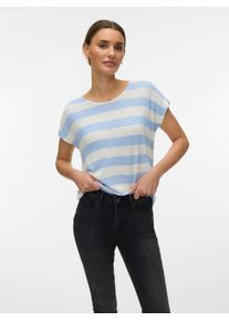 V&eacute;ro Moda Kurzarmshirt VERO MODA "VMWIDE STRIPE SL TOP GA JRS NOOS", Damen, Gr. XL, brunnera blau stripes:snow wei&szlig;, Jersey, Obermaterial: 96% Viskose, 4% Elasthan, gestreift, regular fit normal, Rundhals, Shirts Kurzarmshirt, Viskosemischung