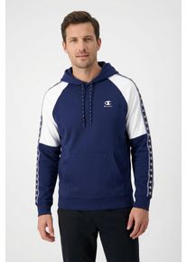 Kapuzensweatshirt Champion "Sports-inspired Interlock Hoodie with Tape detailing", Herren, Gr. S, nava, wht, Obermaterial: 82% Baumwolle, 18% Polyester, normal, Rundhals, Sweatshirts Kapuzensweatshirt, f&uuml;r sportliche Aktivit&auml;ten, mit Rundhalsausschnitt