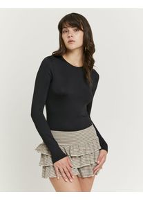 Langarmshirt Tally Weijl "STSPATYDIAL", Damen, Gr. S, schwarz, Jersey, Obermaterial: 92% Polyamid, 8% Elasthan, unifarben, eng normal, Rundhals, gerader Abschluss, Shirts Langarmshirt, Materialmix, eng anliegend