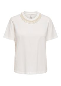 Kurzarmshirt Only "ONLPARKER S/S O-NECK BLING TOP BOX JRS", Damen, Gr. L, cloud dancer detail:fake pearl neck piece, Jersey, Obermaterial: 50% Baumwolle, 50% Modal, unifarben, figurbetont normal, Rundhals, Shirts Kurzarmshirt, Materialmix, regular fit, Rundhals, mit Strass-Stein Detail