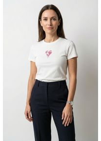 T-Shirt HUGO BLUE "Dever", Damen, Gr. XXL (44), natural 102, Single Jersey, Obermaterial: 100% Baumwolle, bedruckt, unifarben, slim fit taillenbedeckt, Rundhals, abgesteppte Kante, Shirts T-Shirt, im Slim Fit, Rundhals