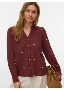 V&eacute;ro Moda Langarmbluse VERO MODA "VMJILLIAN LS SHIRT WVN BTQ", Damen, Gr. S, andorra detail:emb. flowers, Web, Obermaterial: 100% Baumwolle, bestickt, unifarben, normal, V-Ausschnitt, Blusen Langarmbluse, Baumwolle