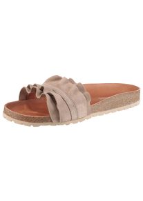 Pantolette VERBENAS "Rocio Roda", Damen, Gr. 42, grau (taupe), Veloursleder, unifarben, Schuhe Pantolette, Sommerschuh, Flat mit geschwungenen Laschenstoff