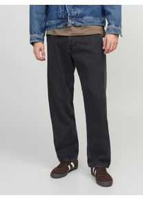 Jack & Jones Relax-fit-Jeans JACK & JONES "JJIALEX JJORIGINAL SQ 067 NOOS", Herren, Gr. 31, L&auml;nge 32, schwarz (schwarz denim), Denim/Jeans, Obermaterial: 100% Baumwolle, Abriebeffekte, relaxed fit kn&ouml;chellang, Jeans Relax-fit-Jeans