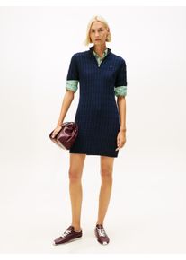 Minikleid Tommy Hilfiger "CO CABLE MID GG SHIFT MK DRESS", Damen, Gr. M (38), N-Gr, schwarz night navy, Strick, Obermaterial: 100% Baumwolle, unifarben, regular fit, Kleider Minikleid, mit Zopfmuster