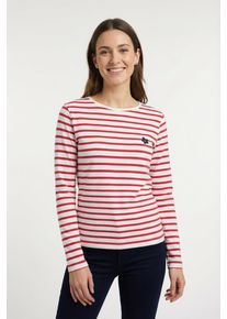 Langarmshirt Freequent "FQFAMILA-TEE", Damen, Gr. XXL, star off, wei&szlig; with true rot, Jersey, Obermaterial: 100% Baumwolle, bestickt, geringelt, gestreift, normal h&uuml;ftbedeckend, Rundhals, Shirts Langarmshirt, im Streifen-Design