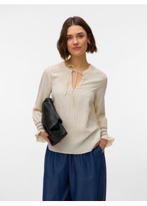 V&eacute;ro Moda Blusenshirt VERO MODA "VMMILLIE LS TOP WVN GA", Damen, Gr. L, birch stripes:schwarz, Jersey, Obermaterial: 80% Viskose, 20% Nylon, gestreift, regular fit normal, V-Ausschnitt, Shirts Blusenshirt, mit Bindedetail