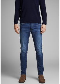 Jack & Jones Slim-fit-Jeans JACK & JONES "JJIGLENN Slim-Fit mit Stretch und praktischer 5-Pocket-Form", Herren, Gr. 29, L&auml;nge 30, blau (dunkelblau denim), Denim/Jeans, Obermaterial: 70% Baumwolle, 28% Polyester, 2% Elasthan, Abriebeffekte, slim fit kn&ouml;chellang, Jeans Slim-fit-Jeans, Baumwollmischung, slim fit, Topseller