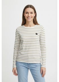 Langarmshirt Freequent "FQFAMILA-TEE", Damen, Gr. XXL, star off, wei&szlig; with silber mink, Jersey, Obermaterial: 100% Baumwolle, bestickt, geringelt, gestreift, normal h&uuml;ftbedeckend, Rundhals, Shirts Langarmshirt, im Streifen-Design