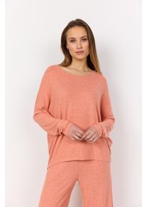 Rundhalsshirt soyaconcept "SC-BIARA 1", Damen, Gr. S, peach pink melange, Feinstrick, Obermaterial: 74% Viskose, 21% Polyester, 5% Elasthan, meliert, regular fit Po-bedeckend, Rundhals, Shirts Rundhalsshirt, bequemer Pullover, elastische Viskose-Qualit&auml;t in melierter Optik