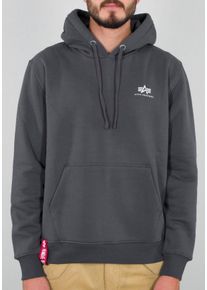 Kapuzensweatshirt Alpha Industries "Hoody Small Logo", Herren, Gr. M, grau (grau, schwarz), angeraute Sweatware, Obermaterial: 80% Baumwolle, 20% Polyester, unifarben, normal normal, Rundhals, Rippb&uuml;ndchen, Sweatshirts Kapuzensweatshirt, Baumwollmischung, regular fit