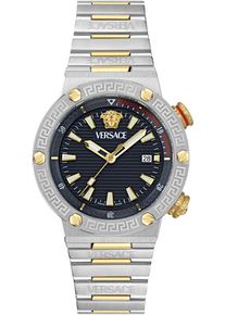 Chronograph Versace "GRECA LOGO DIVER", silber (silbergoldfarben, blau), Armbanduhren, Herren, Chronograph, Quarzuhr, Armbanduhr, Herrenuhr, Datum, Stoppfunktion, Swiss Made