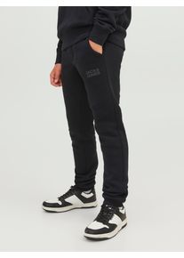 Jack & Jones Sweathose JACK & JONES JUNIOR "JPSTGORDON JJNEWSOFT SWEAT PANT NOOS JNR", Jungen, Gr. 152, N-Gr, schwarz (schwarz print:tonal), Jersey, Obermaterial: 70% Baumwolle, 30% Polyester, bedruckt, slim fit kn&ouml;chellang, Hosen Sweathose