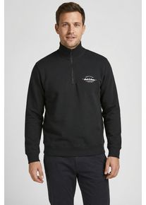 Jack & Jones Sweater JACK & JONES "JJBRANDON SWEAT HALF ZIP", Herren, Gr. XL, schwarz, angeraute Sweatware, Obermaterial: 65% Polyester, 35% Baumwolle, unifarben, regular fit, hoch geschlossener Ausschnitt, Rippb&uuml;ndchen, Sweatshirts Sweater