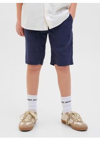 Jack & Jones Shorts JACK & JONES JUNIOR "JPSTJAIDEN JJSUMMER JOGGER SHORT SN JNR", Jungen, Gr. 128, N-Gr, blau (night sky), Web, Obermaterial: 74% Baumwolle, 26% Leinen, unifarben, relaxed fit kniefrei, Hosen Shorts