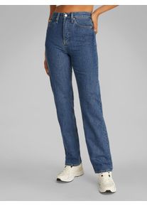 Straight-Jeans Calvin Klein Jeans "HIGH RISE STRAIGHT", Damen, Gr. 32, L&auml;nge 30, blau (denim medium), Denim/Jeans, Obermaterial: 100% Baumwolle, unifarben, straight fit kn&ouml;chellang, Jeans Straight-Jeans, in mittelblauer Waschung