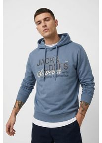 Jack & Jones PlusSize Hoodie "JJELOGO SWEAT HOOD 2 COL 24/25 NOOS PLS", Herren, Gr. 4XL, blau mirage, angeraute Sweatware, Obermaterial: 70% Baumwolle, 30% Polyester, JACK & JONES PLUSSIZE, regular fit normal, ohne Ausschnitt, Rippb&uuml;ndchen, Sweatshirts Hoodie, mit Logo Frontprint