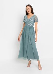 bonprix Maxikleid mit Paillettenstickerei, petrol, Gr.54, Elegantes T&uuml;llkleid mit gemusterter Paillettenstickerei