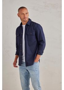 Langarmhemd John Devin, Herren, Gr. XXL (45/46), N-Gr, blau (navy), Twill, Obermaterial: 100% Baumwolle, unifarben, l&auml;ssig geschnitten, Rundhals, Manschette, Hemden Langarmhemd, Overshirt aus reiner Baumwolle, mit aufgesetzten Taschen