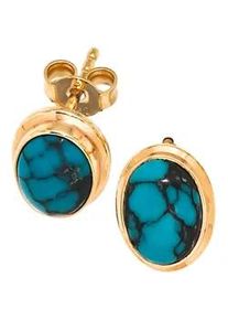 Paar Ohrstecker Jobo "Ohrringe oval", gelbgold 585, Ohrringe, Damen, Gelbgold 585, 585 Gold mit T&uuml;rkis