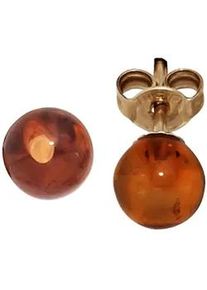 Paar Ohrstecker Jobo "Ohrringe Bernsteinohhringe 6 mm", gelbgold 375, Ohrringe, Damen, 6mm, Gelbgold 375, 375 Gold mit Bernstein