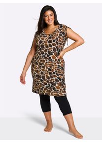 feel good sheego Gro&szlig;e Gr&ouml;&szlig;en Sommerkleid mit Bindeband an der Schulter, champagner-schoko-bedruckt, Gr&ouml;&szlig;e 44/46 - Damen