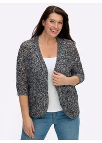 sheego Gro&szlig;e Gr&ouml;&szlig;en Ajourstrickjacke mit Fledermaus-&Auml;rmeln, schwarz-ecru-meliert, Gr&ouml;&szlig;e 48 - Damen