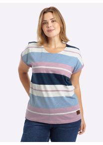 sheego Gro&szlig;e Gr&ouml;&szlig;en Print-Shirt aus reiner Baumwolle, mauve-dunkelblau-geringelt, Gr&ouml;&szlig;e 52 - Damen