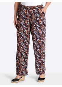 sheego Gro&szlig;e Gr&ouml;&szlig;en Schlupfhose mit Bl&auml;tter-Druck, marine-papaya-bedruckt, Gr&ouml;&szlig;e 23 - Damen