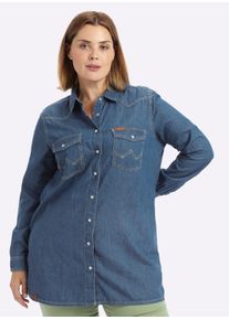 sheego Gro&szlig;e Gr&ouml;&szlig;en Jeansbluse mit Druckknopfleiste, blue-bleached, Gr&ouml;&szlig;e 48 - Damen