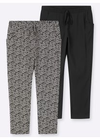 sheego Gro&szlig;e Gr&ouml;&szlig;en Schlupfhose im Doppelpack, schwarz + schwarz-wei&szlig;-bedruckt, Gr&ouml;&szlig;e 56 - Damen