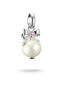 Charm-Einh&auml;nger Thomas Sabo "Charm Perle mit Schleife - Connect", silberfarben, pink, wei&szlig;, pink, Charms, Damen, Perlen, Silber 925 (recycelt), mit Zirkonia (synth.) oder Rubin (synth.) - mit S&uuml;&szlig;wasserzuchtperle
