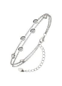 Silberarmband Jobo "Armband 2-reihig 15 cm bis 19,5 cm verstellbar", silber 925, wei&szlig;, Armb&auml;nder, Damen, 19,5cm, Silber 925 (Sterlingsilber), Silberarmband, 925 Silber mit 7 Zirkonia