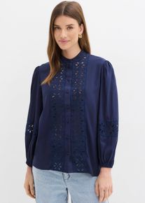 bonprix Bluse mit Spitze aus softem Viskose-Mix, blau, Gr.36, Verspielte Bluse mit Spitze und Puff-&Auml;rmeln., aus Viskose