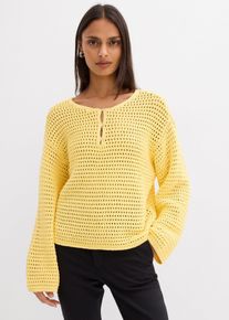 bonprix Boxy Ajour-Pullover, gelb, Gr.44/46 (L), Modischer Oversize Ajour-Pullover aus reiner Baumwolle, aus 100% Baumwolle