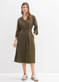 bonprix Kleid mit Taschen aus Leinen-Viskose-Mix, gr&uuml;n, Gr.48, Leinenkleid mit Taschen und &frac34; Arm zum krempeln, aus Leinen