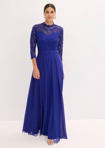 bonprix Maxikleid mit Spitze, blau, Gr.36, Bezauberndes Abendkleid mit Spitze im Oberteil und einem Rock aus strukturiertem Crepe sowie einem &uuml;berlappendem Rock aus feinem Chiffon.