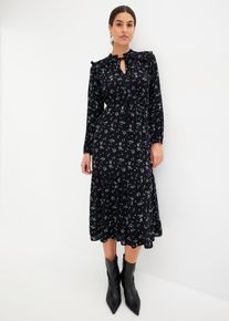 bonprix Midikleid aus reiner Viskose, schwarz, Gr.52, feminines Midikleid mit tollem Druck
