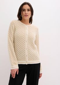 bonprix Ajour-Strickjacke mit Federgarn, beige, Gr.44/46 (L), elegante Federgarn Ajour-Strickjacke