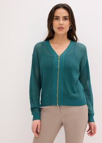 bonprix Strickjacke, petrol, Gr.48/50 (XL), elegante Kurz-Strickjacke mit Rei&szlig;verschluss vorne